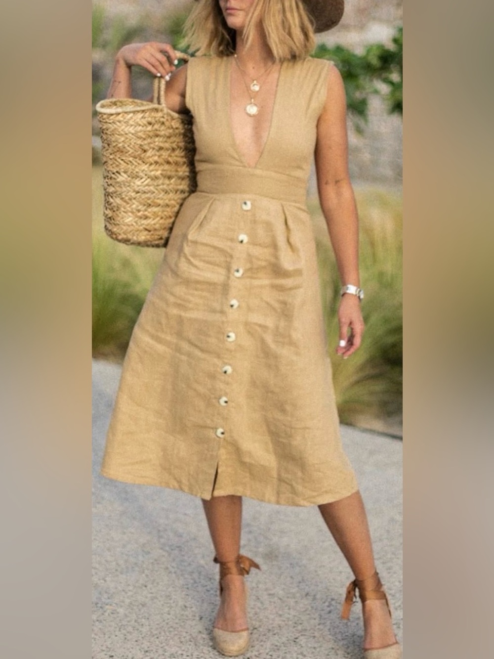 FAITHFULL THE BRAND Le Roch midi dress linen size small